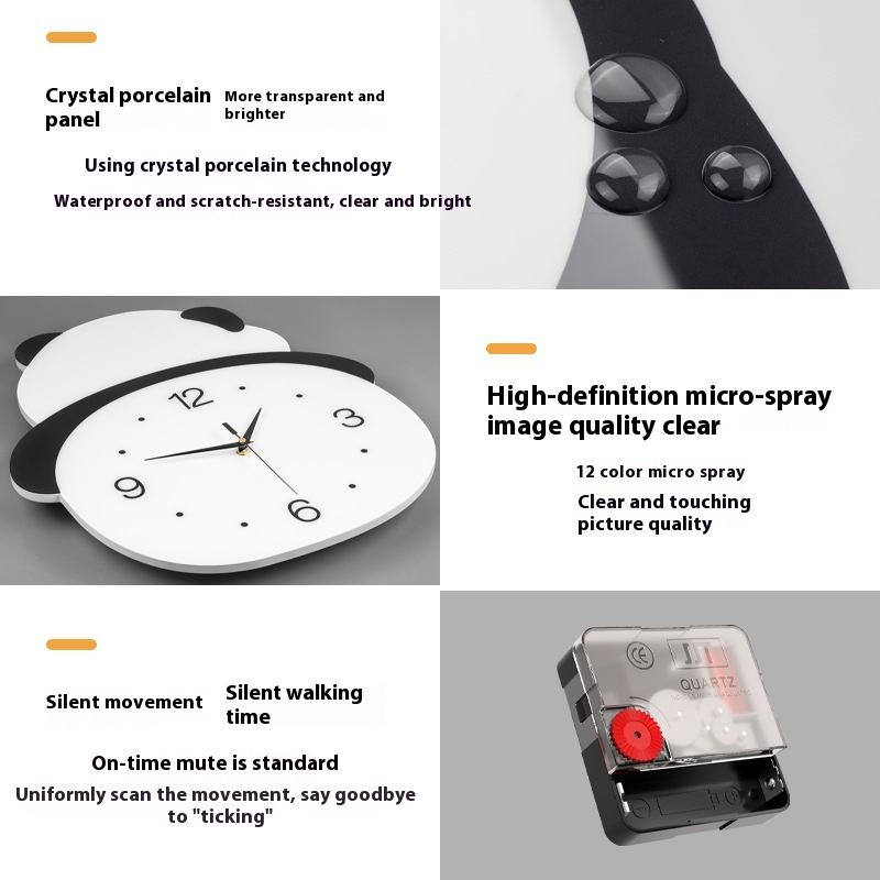 Panda Wall Clock – Modern & Minimalist Style for Living Room or Dining Room