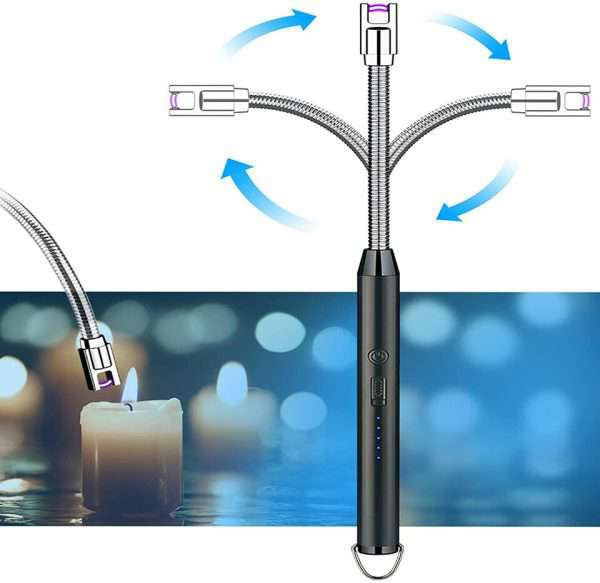 USB Rechargeable Arc Lighter β Flameless, Windproof Design with LED Battery Display & Safety Switch | 360Β° Rotating for Aromatherapy (Random Colors) π¬β¨