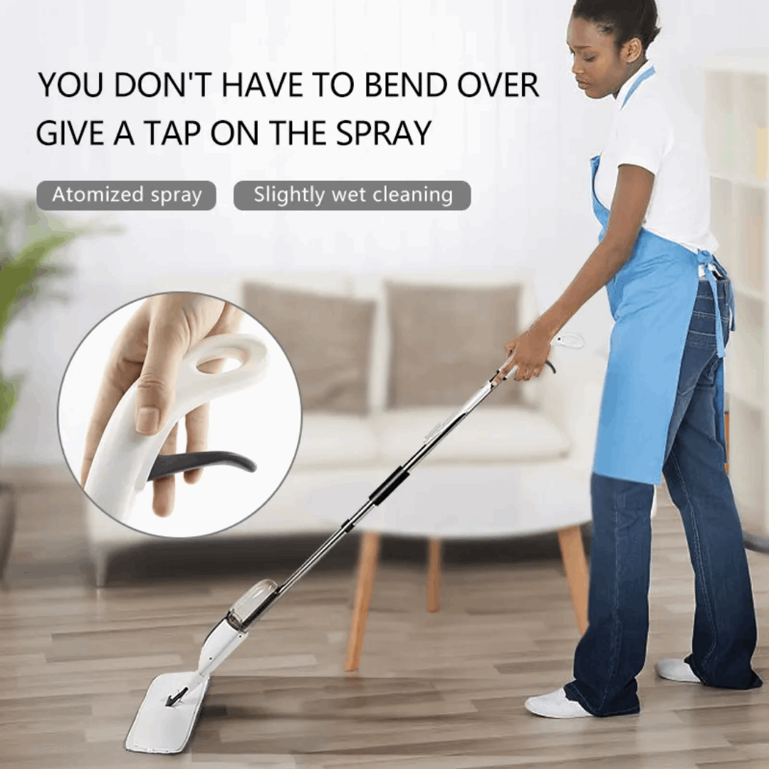 Magic Boom Spray mop for floor cleaning - 360° clean with removable microfiber mop pads & bottle for wet dry surface - Integrated Water Spray for Floor Cleaning, flat stick spray cleaner for home & office., Stainless Steel