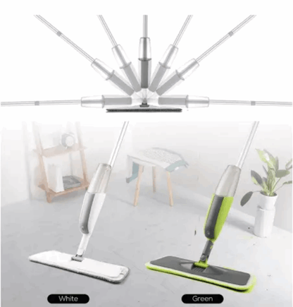 Magic Boom Spray mop for floor cleaning - 360° clean with removable microfiber mop pads & bottle for wet dry surface - Integrated Water Spray for Floor Cleaning, flat stick spray cleaner for home & office., Stainless Steel